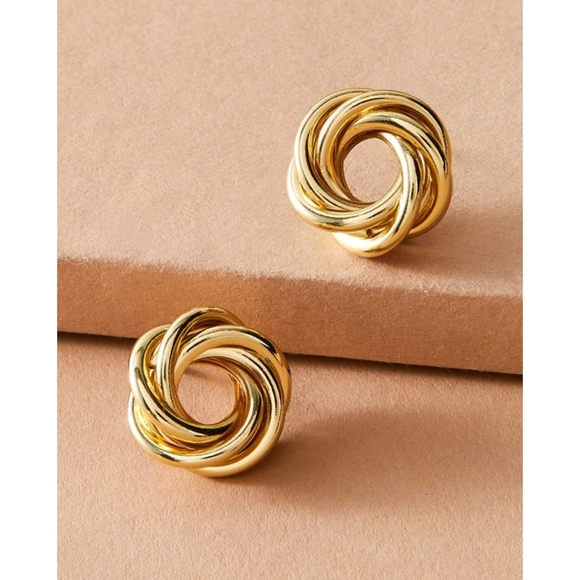 Anthropologie Classy Chanel Rope Gold Stud Earrings - Picture 2 of 5